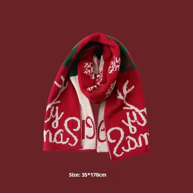 New Year Gift Red Lovers Wild Plaid Warm Wool Scarf Red Snowflake English Letters - Shop at LoveMi