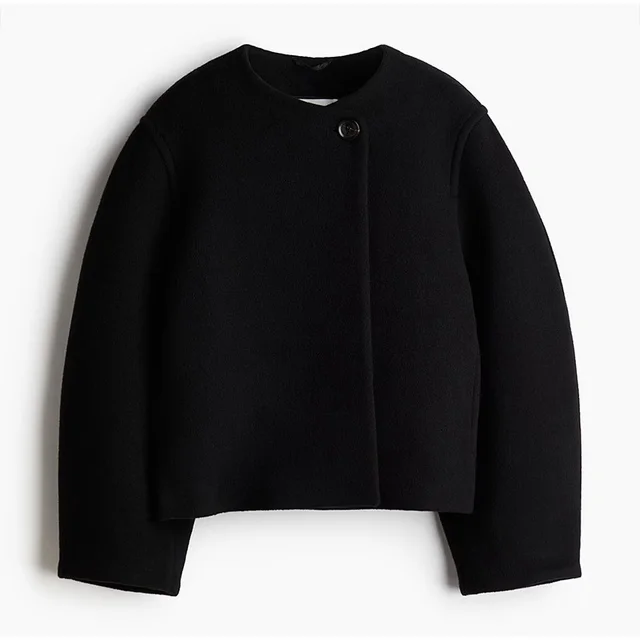 Winter Woolen O neck Short Women's Coat Black - Shop at LoveMi