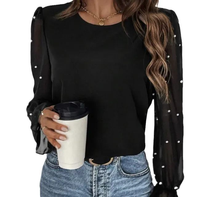 Spring And Summer New Women's Round Neck Chiffon T shirt Black - Shop at LoveMi
