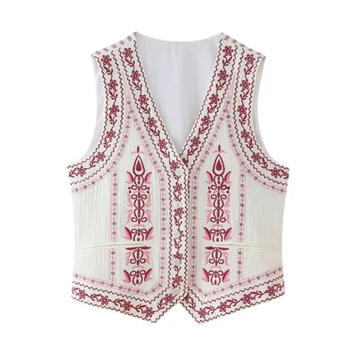 Embroidery Vest Waistcoat Coat Top Women Red - Shop at LoveMi