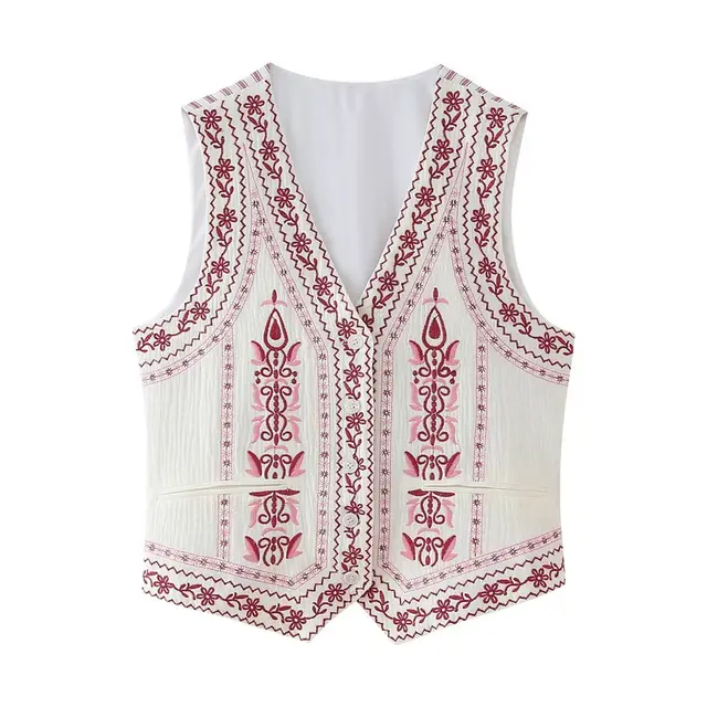 Embroidery Vest Waistcoat Coat Top Women Red - Shop at LoveMi