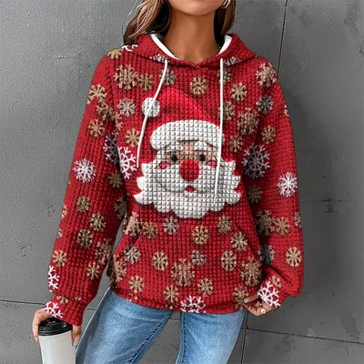 Waffle Sweater Hooded Sweaters Women's Clothing Zzy24110607 - Shop at LoveMi