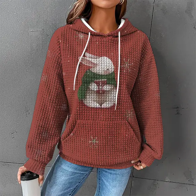 Waffle Sweater Hooded Sweaters Women's Clothing Zzy24110609 - Shop at LoveMi