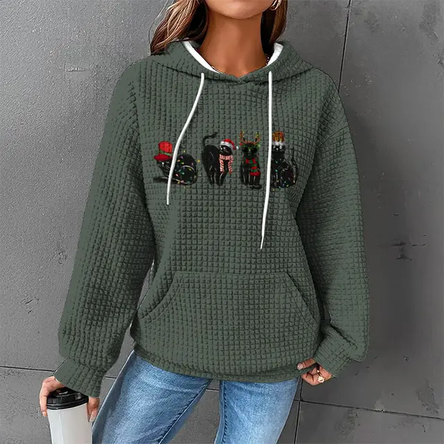 Waffle Sweater Hooded Sweaters Women's Clothing Zzy24110615 - Shop at LoveMi