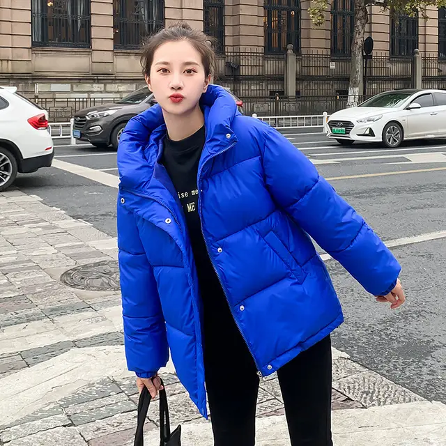 Ladies Cotton Coat Jacket Short Down Coat Clothes Sapphire Blue - Shop at LoveMi