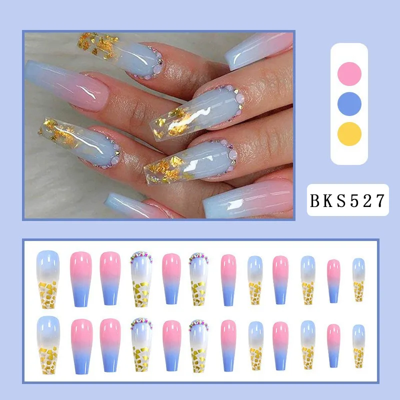 Gold Foil Diamond embedded Nail Stickers Nail Finished Product Diamond Nail Tip Jelly Glue - Shop at LoveMi