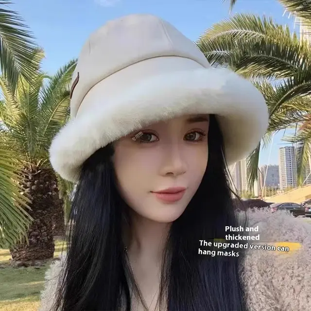 Women's Velvet Warm Autumn And Winter Fisherman Hat White Mask Head Circumference - Shop at LoveMi