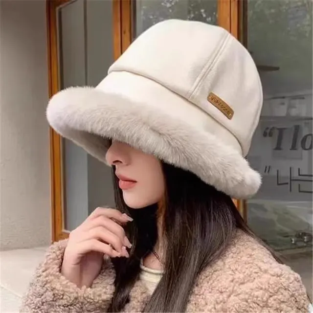 Women's Velvet Warm Autumn And Winter Fisherman Hat White Regular Style - Shop at LoveMi