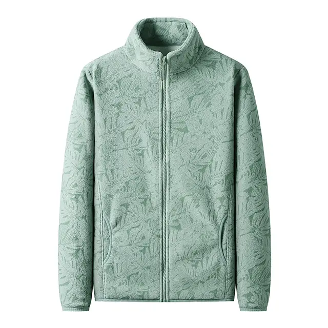 Maple Leaf Camouflage Double sided With Velvet Stand Collar Fleece Sweater Light Green - Shop at LoveMi