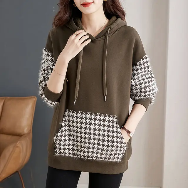 Loose All matching Western Style Youthful looking Long Sleeve Pullover Top Dark Coffee Color - Shop at LoveMi