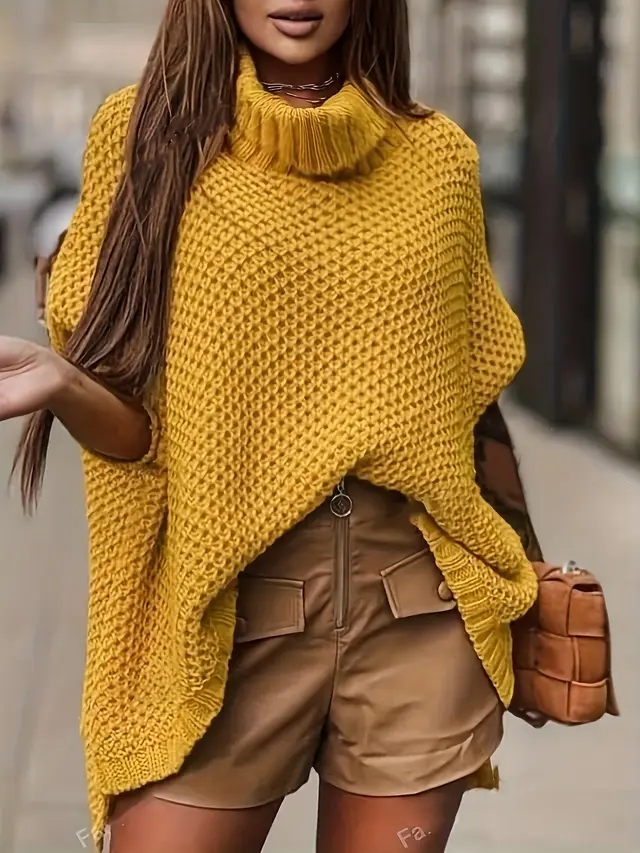 Large Slit Turtleneck Pullover At Hem Yellow - Shop at LoveMi