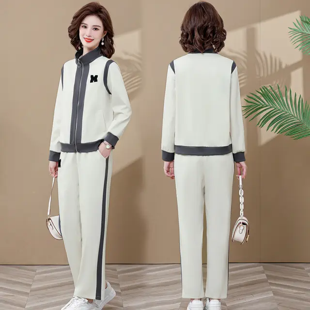 Spring And Autumn Young Mother Fashion Sportswear Suit White - Shop at LoveMi