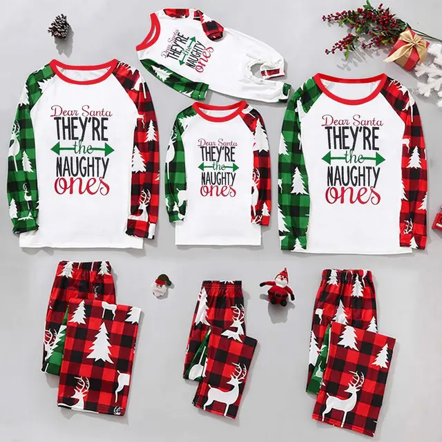 Parent Child Christmas Homewear Suit Plaid Stitching Printing Jjf153358 - Shop at LoveMi