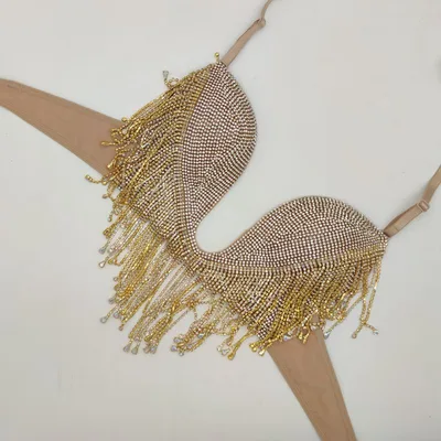 Diamond Tassel Deep And Micro Hard Cup Bikini Flesh Color - Shop at LoveMi