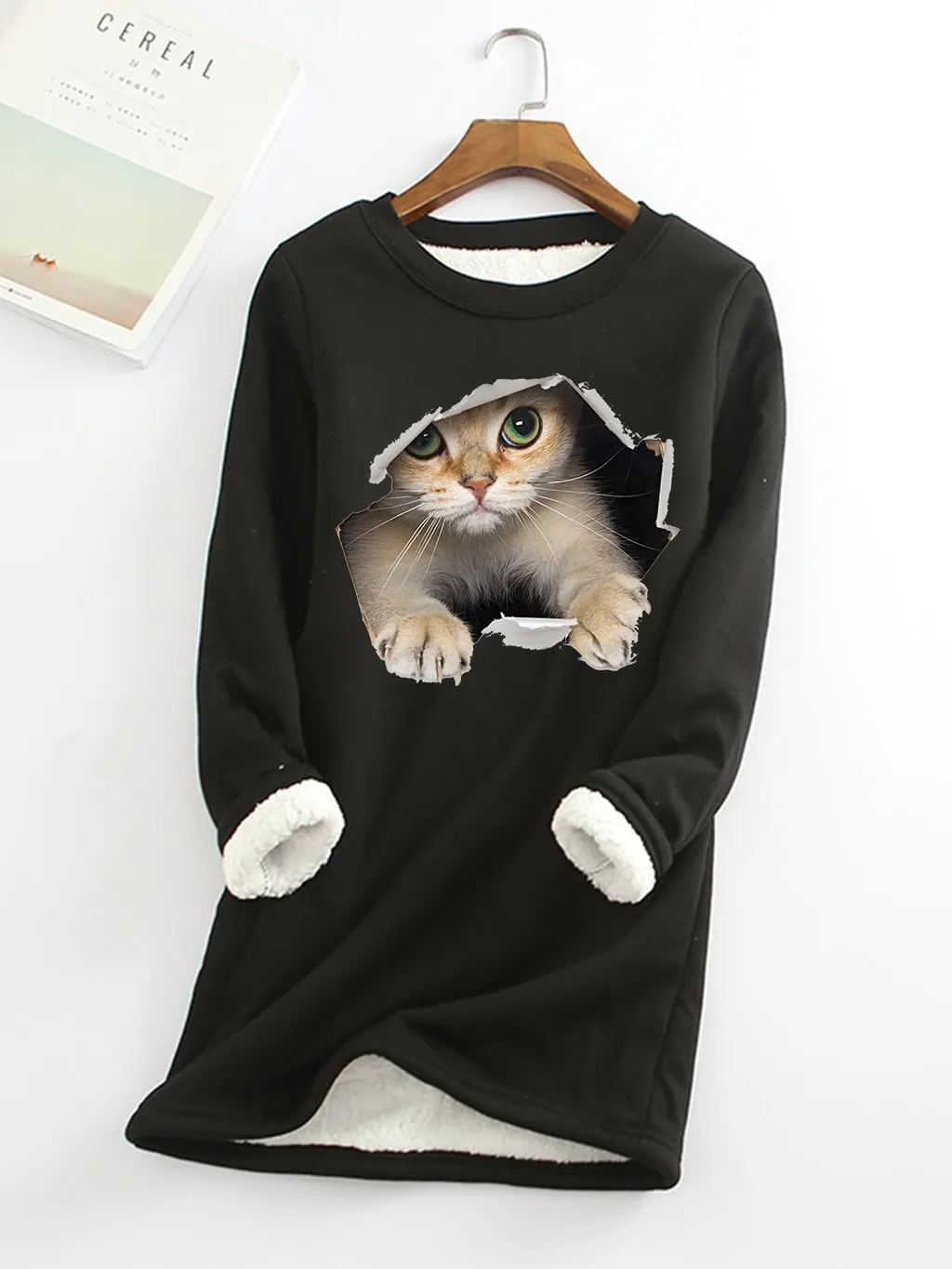 Autumn And Winter New Fleece-lined Thermal Bottoming Shirt Big Sale Printing - Black