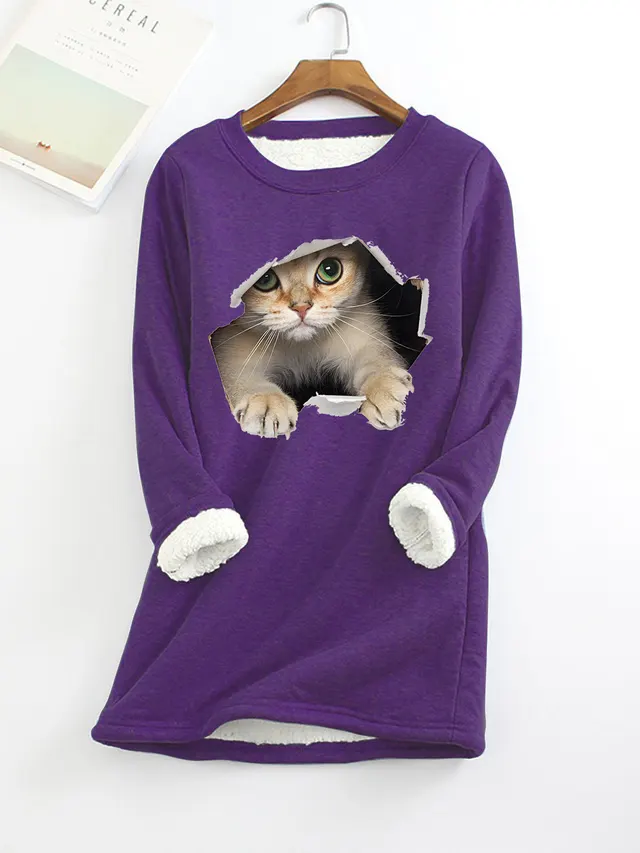 Autumn And Winter New Fleece lined Thermal Bottoming Shirt Big Sale Printing Purple - Shop at LoveMi