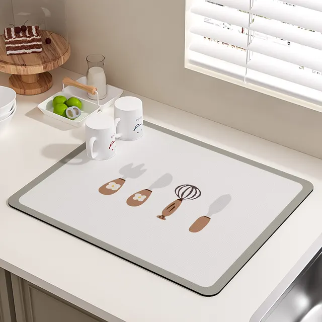 Kitchen Countertop Water Draining Pad Absorbent Dry Square Non slip Wash free Heat Insulation Full Meal Gray - Shop at LoveMi