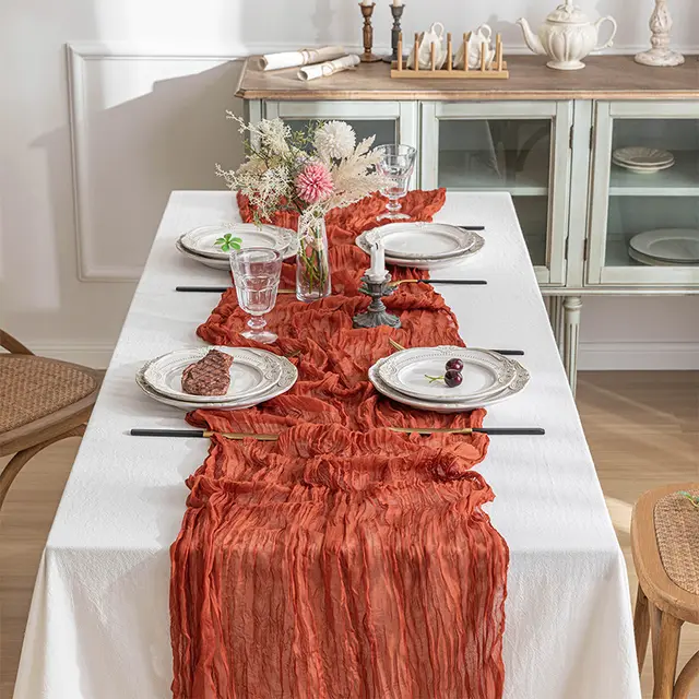 Voile Champray Table Runner European Twist Tablecloth Wedding Party Decoration No 18 Rust Red - Shop at LoveMi