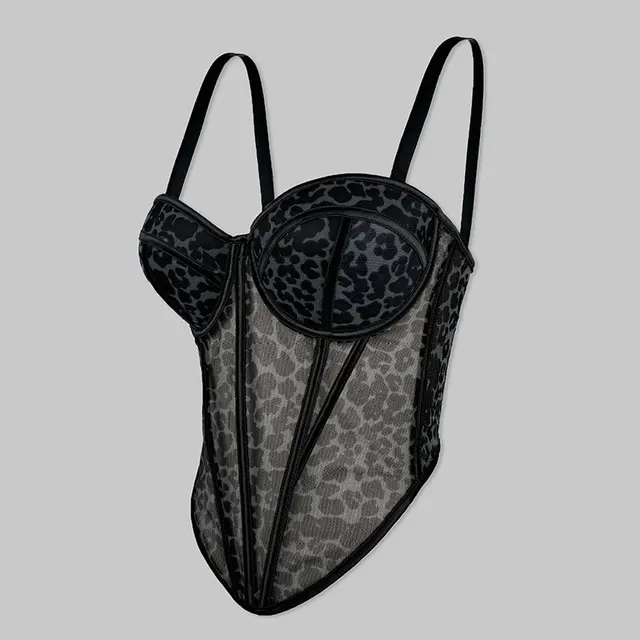 Women's Fashion Personality Mesh Leopard Print Corset Black - Shop at LoveMi