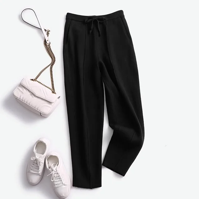 Fashion Personality Female Knit Cropped Pants Black - Shop at LoveMi