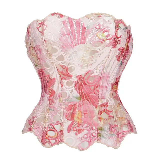 Court Corset Irregular Lace Double layer Fitting Bone Coat Pink - Shop at LoveMi