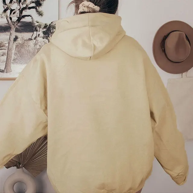 Women's Fleece lined Bathroom Solid Color Clothing Word Kangaroo Pocket Drawstring Hoodie Beige - Shop at LoveMi