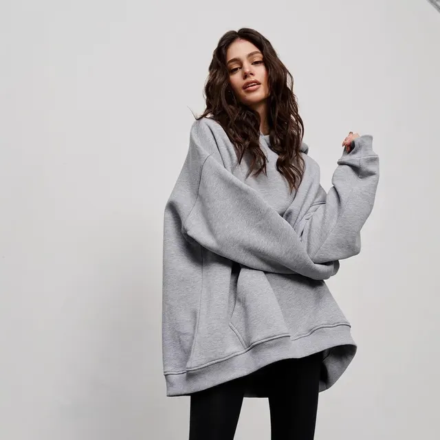 Women's Fleece lined Bathroom Solid Color Clothing Word Kangaroo Pocket Drawstring Hoodie Gray - Shop at LoveMi