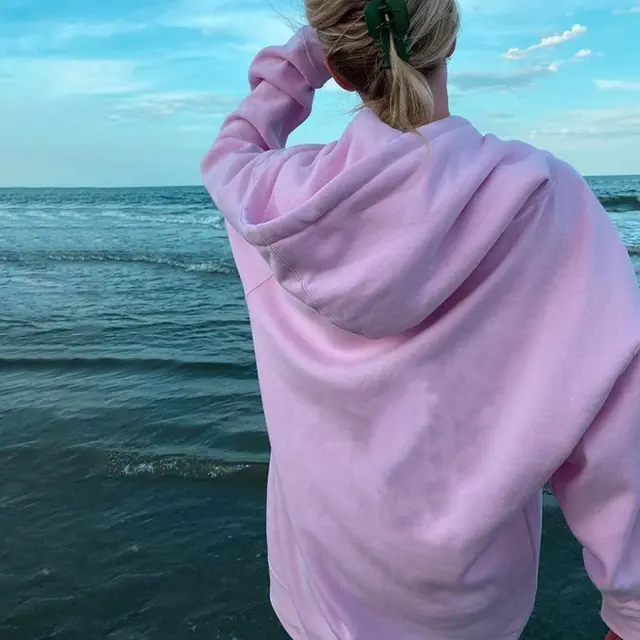 Women's Fleece lined Bathroom Solid Color Clothing Word Kangaroo Pocket Drawstring Hoodie Pink - Shop at LoveMi