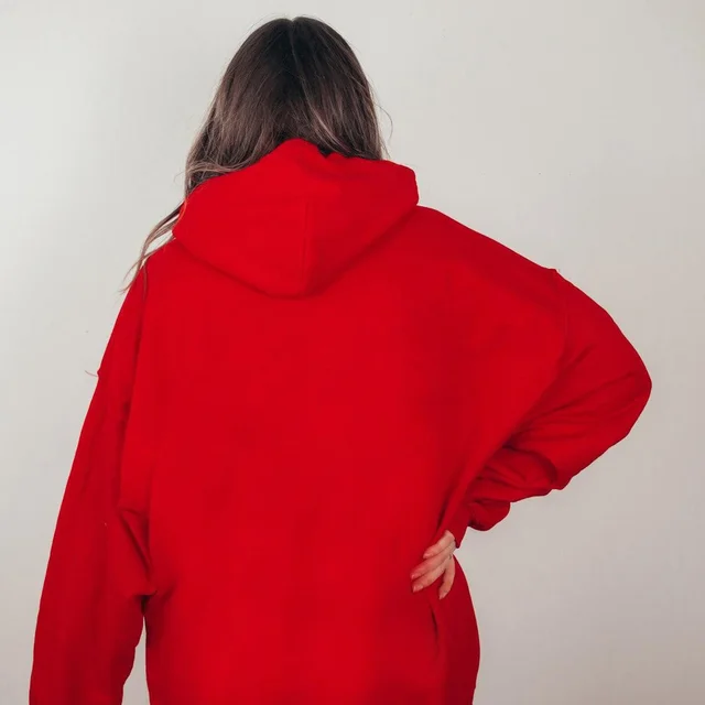 Women's Fleece lined Bathroom Solid Color Clothing Word Kangaroo Pocket Drawstring Hoodie Red - Shop at LoveMi