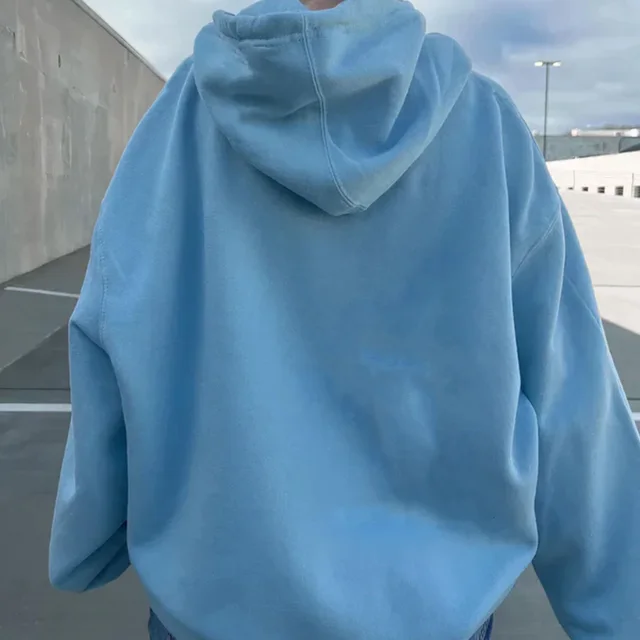 Women's Fleece lined Bathroom Solid Color Clothing Word Kangaroo Pocket Drawstring Hoodie Sky Blue - Shop at LoveMi