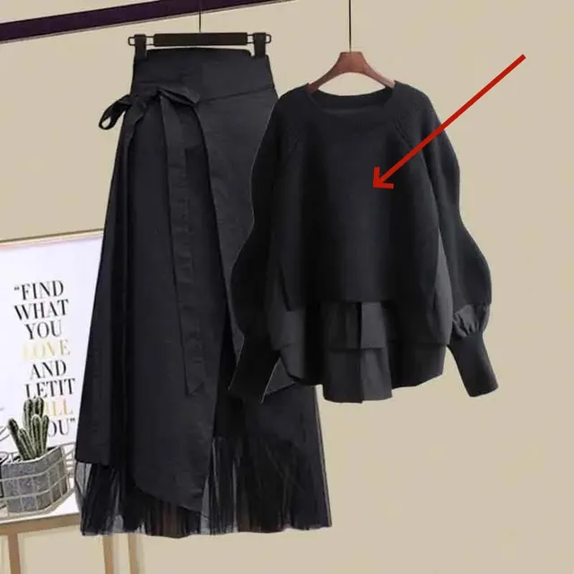 Fall New Suit Women's Western Style All matching Dress Two piece Set Black Sweater - Shop at LoveMi