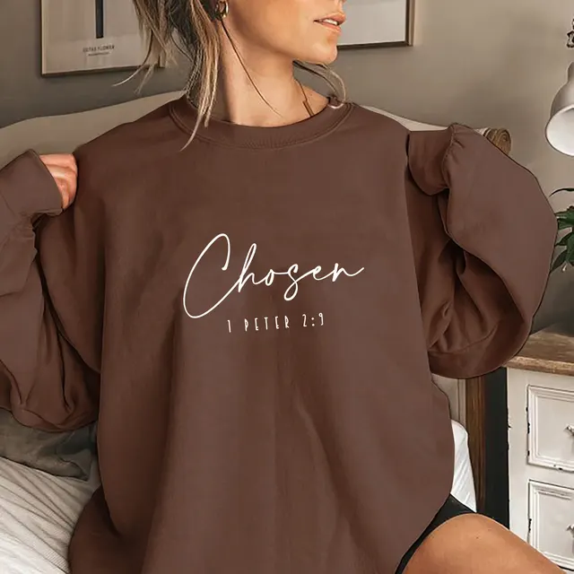 Women's Letter Floral Print Long Sleeve Pullover Brown - Shop at LoveMi