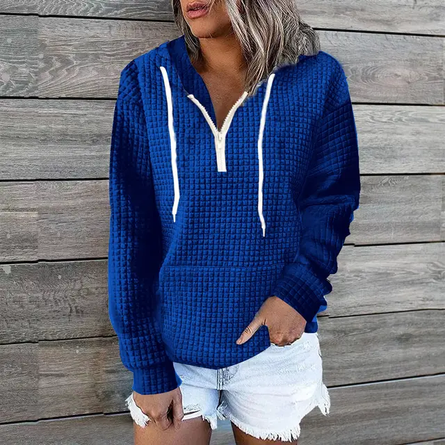 Women's Waffle Hoodie Sweater Coat Dark Blue - Shop at LoveMi