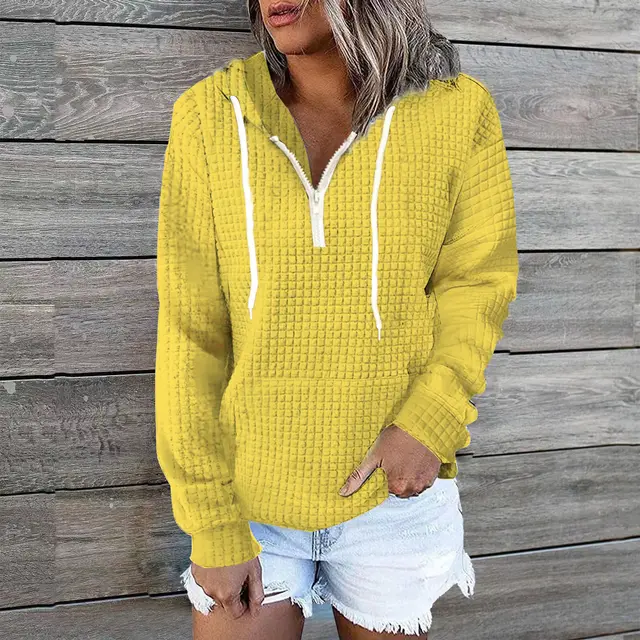Women's Waffle Hoodie Sweater Coat Yellow - Shop at LoveMi