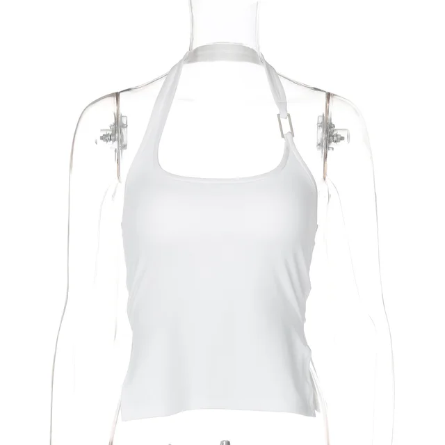 Side Opening Ultra Short Slim Street Style Pure Color Halter Women's Clothing Small Sling White - Shop at LoveMi
