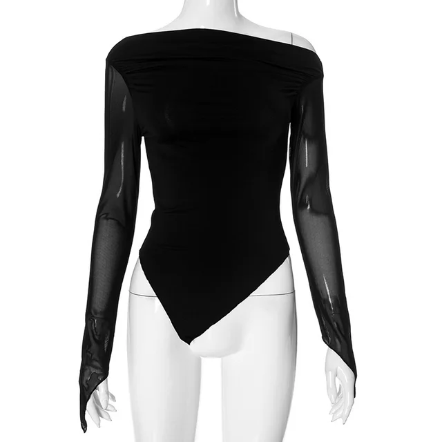 One shoulder Cold shoulder Design Voile Micro transparent Pleated Irregular T shirt Top For Women Black - Shop at LoveMi