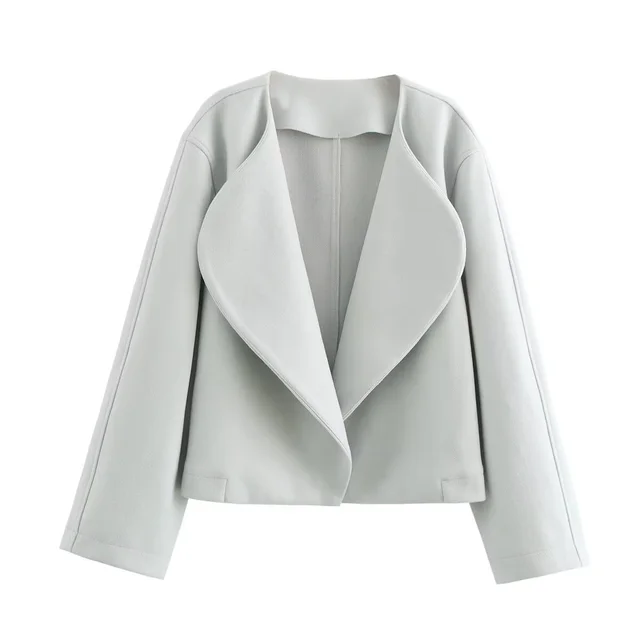 European And American Leisure Autumn And Winter Solid Color Lapel Double sided Woolen Cardigan Coat Light Gray - Shop at LoveMi