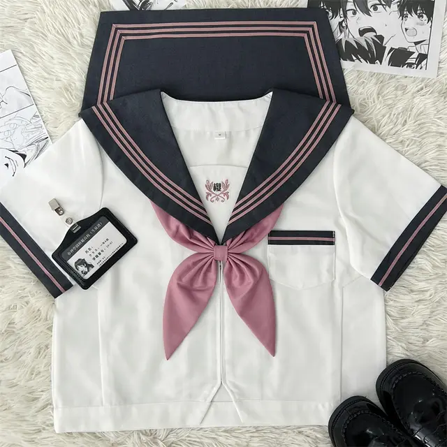 JK Uniform Sailor Suit Top Full Set Short Sleeve Single Top - Shop at LoveMi