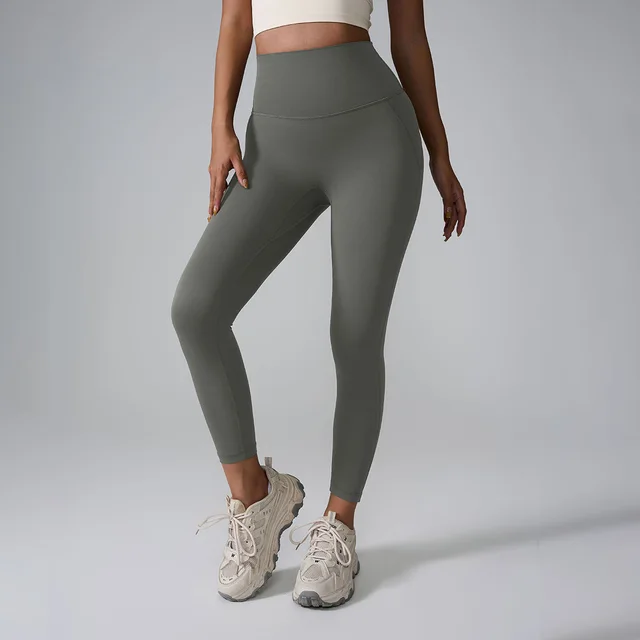 Yoga Pants Seamless Nude Feel High Waist Peach Pants Zero Sense Integrated Sports Yoga Pants Yoga Pants Gray Green - Shop at LoveMi