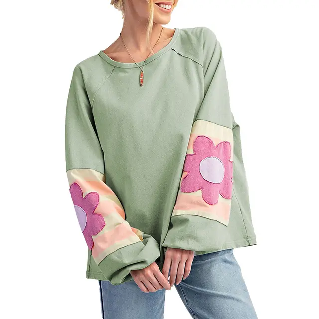 New Loose fitting Pullover Round neck Sweater For Women Lc25226485 Green - Shop at LoveMi