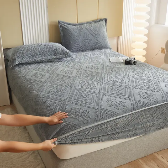 Milk Fiber Fitted Sheet Simmons Special Coral Flannel Fleece Thickened Bedspread Gray - Shop at LoveMi
