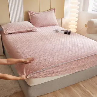 Milk Fiber Fitted Sheet Simmons Special Coral Flannel Fleece Thickened Bedspread - Light Pink