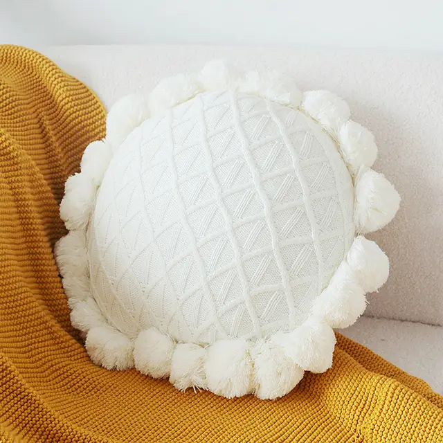 Original Design Modern Minimalist Cat Embroidered Cushion White Knitted Fabric Round - Shop at LoveMi