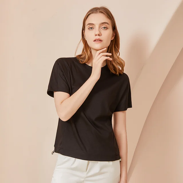 Summer Women's Thin Silkworm Silk Cool Cotton Short Sleeve Classic Black - Shop at LoveMi