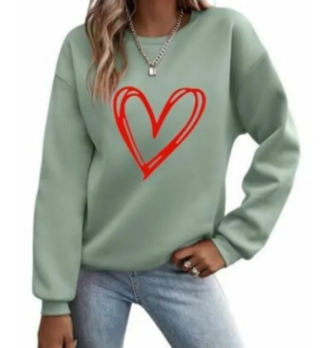 Women's Printed Pullover Long Sleeve Round Neck Sweater Yuanzhu Green2 - Shop at LoveMi