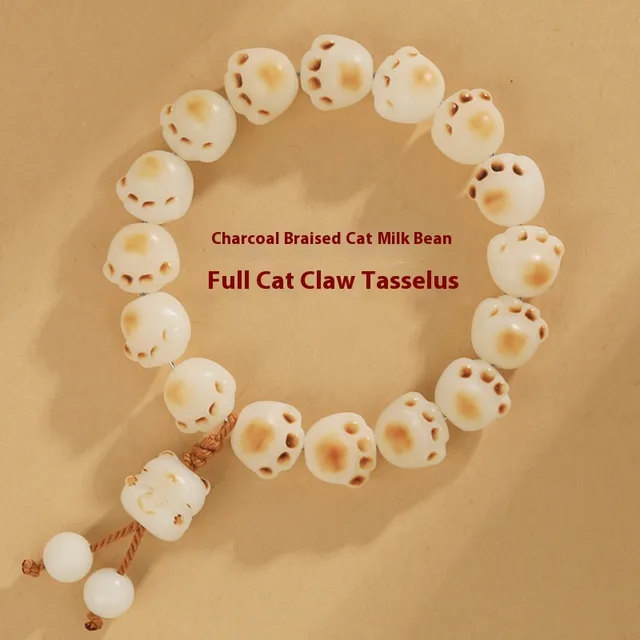 Cat's Paw Bodhi Bracelet Female Charcoal White Jade Bodhi Couple Bracelet Crafts Full Cat'S Paw Tassel - Shop at LoveMi