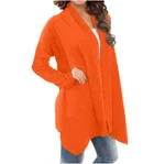 New Solid Color Long Sleeve Cardigan Jacket Long - Orange Red