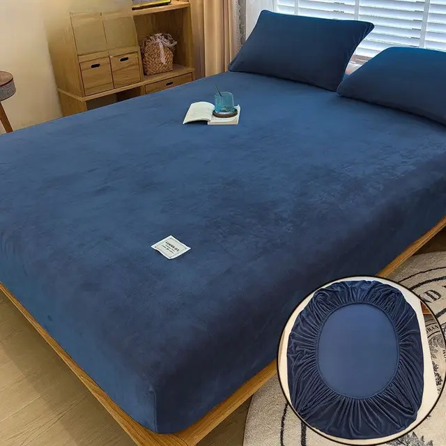 Milk Fiber Single piece All inclusive Non slip Coral Flannel Sets Fitted Sheet Dark Blue - Shop at LoveMi