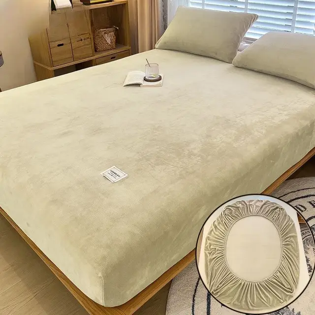 Milk Fiber Single piece All inclusive Non slip Coral Flannel Sets Fitted Sheet Khaki - Shop at LoveMi