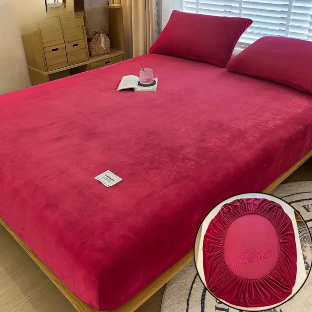 Milk Fiber Single piece All inclusive Non slip Coral Flannel Sets Fitted Sheet Rose Red - Shop at LoveMi